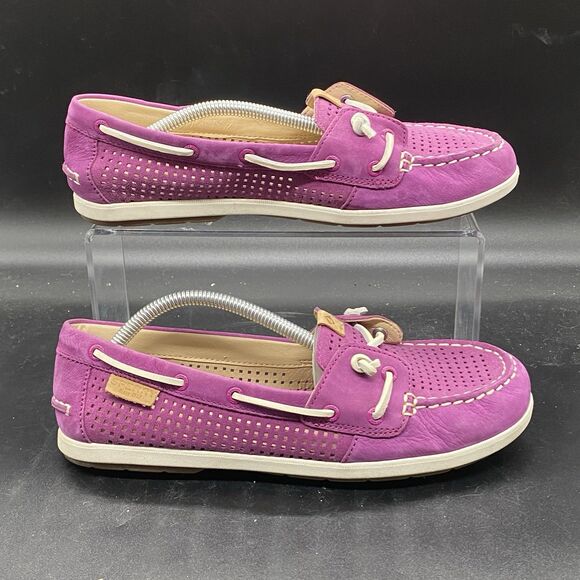 SPERRY Shoes - Sperry Coil Ivy Perforated Purple Boat Shoes Womens Size 7.5M Brown Leather EUC